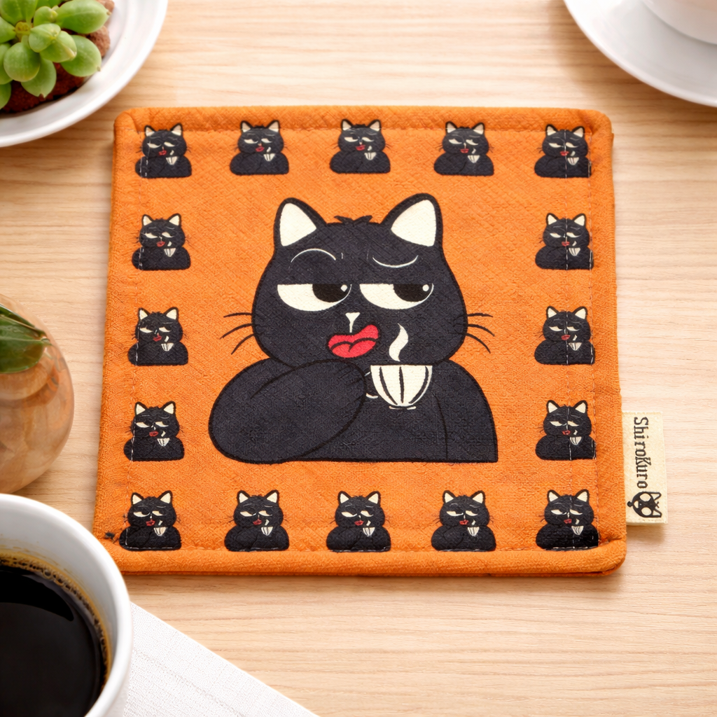 Cat-Themed Square Fabric Coaster