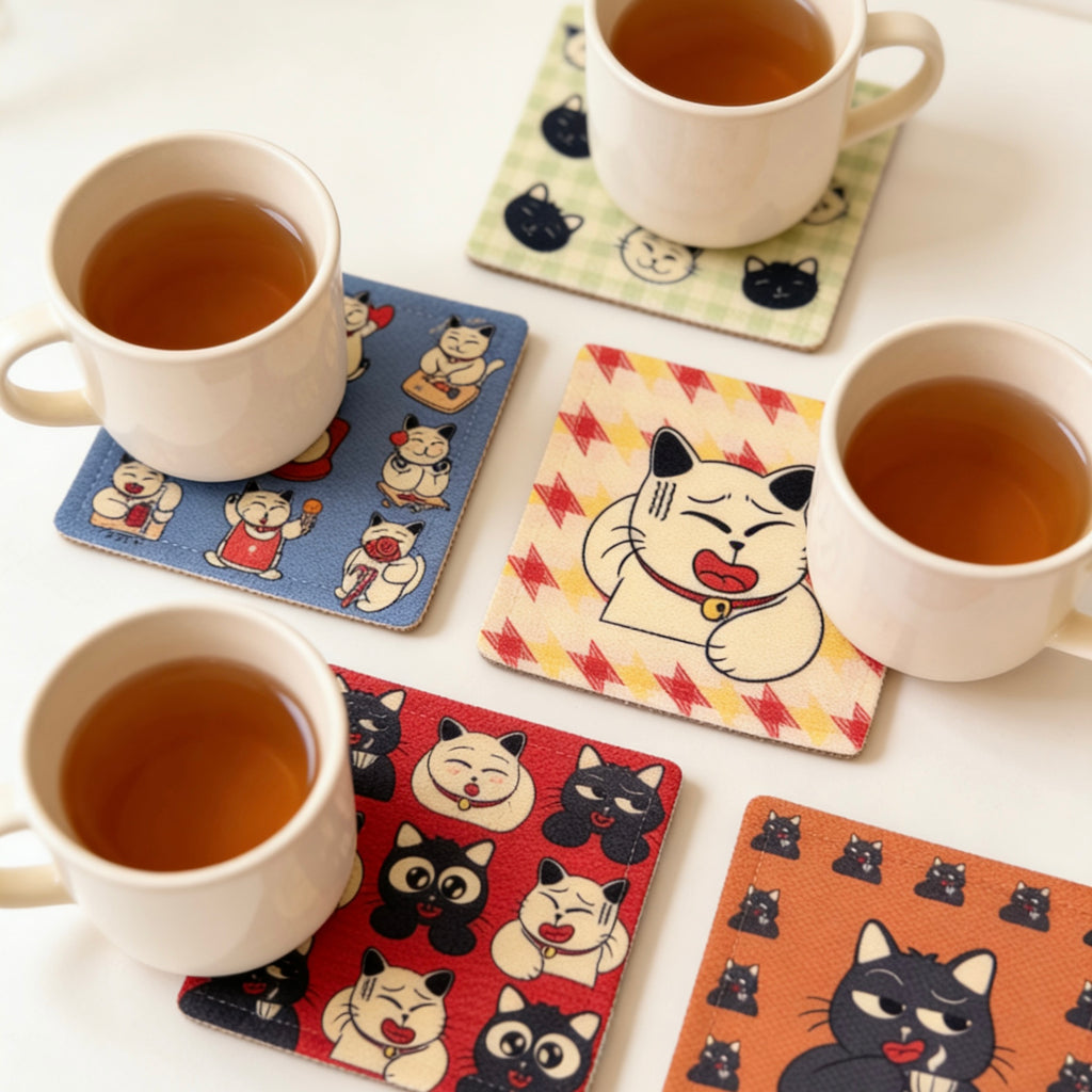 Cat-Themed Square Fabric Coaster
