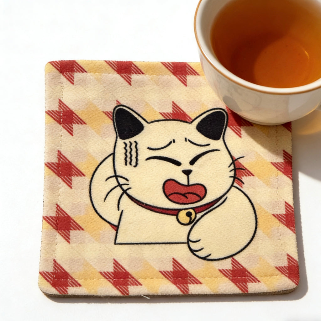 Cat-Themed Square Fabric Coaster
