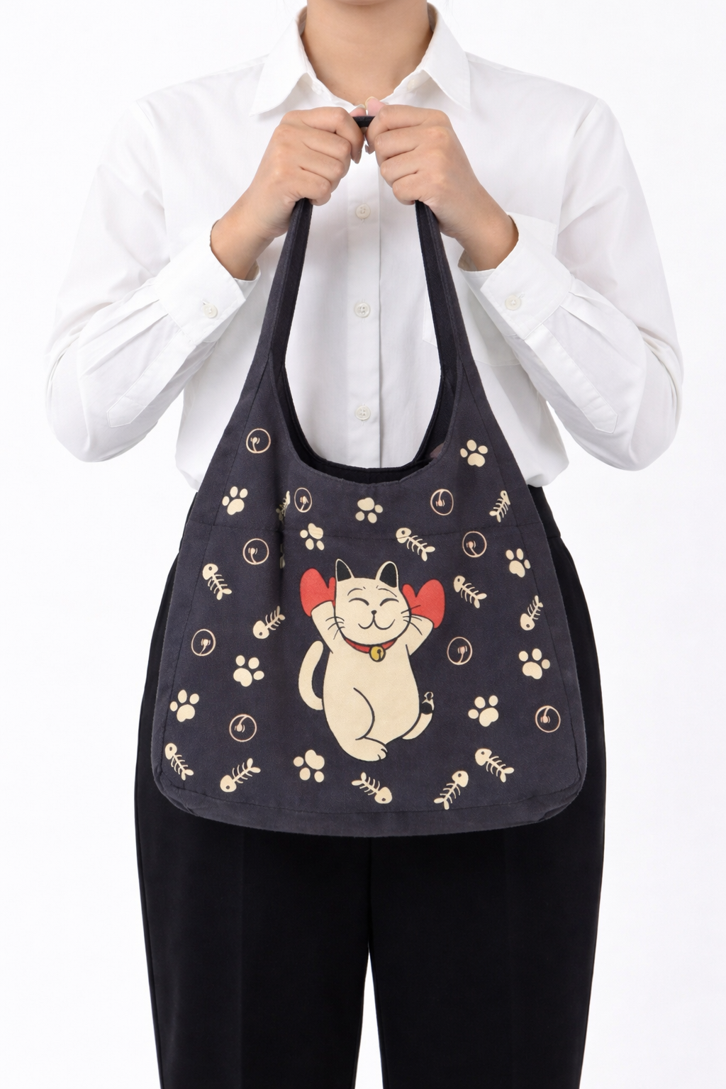 Cat-Themed Slouchy  Shoulder Tote