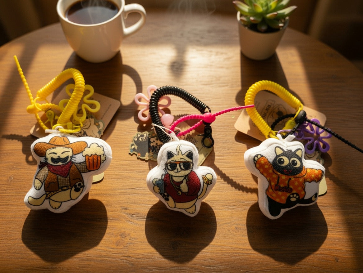 Cat-Themed Plush Keychain
