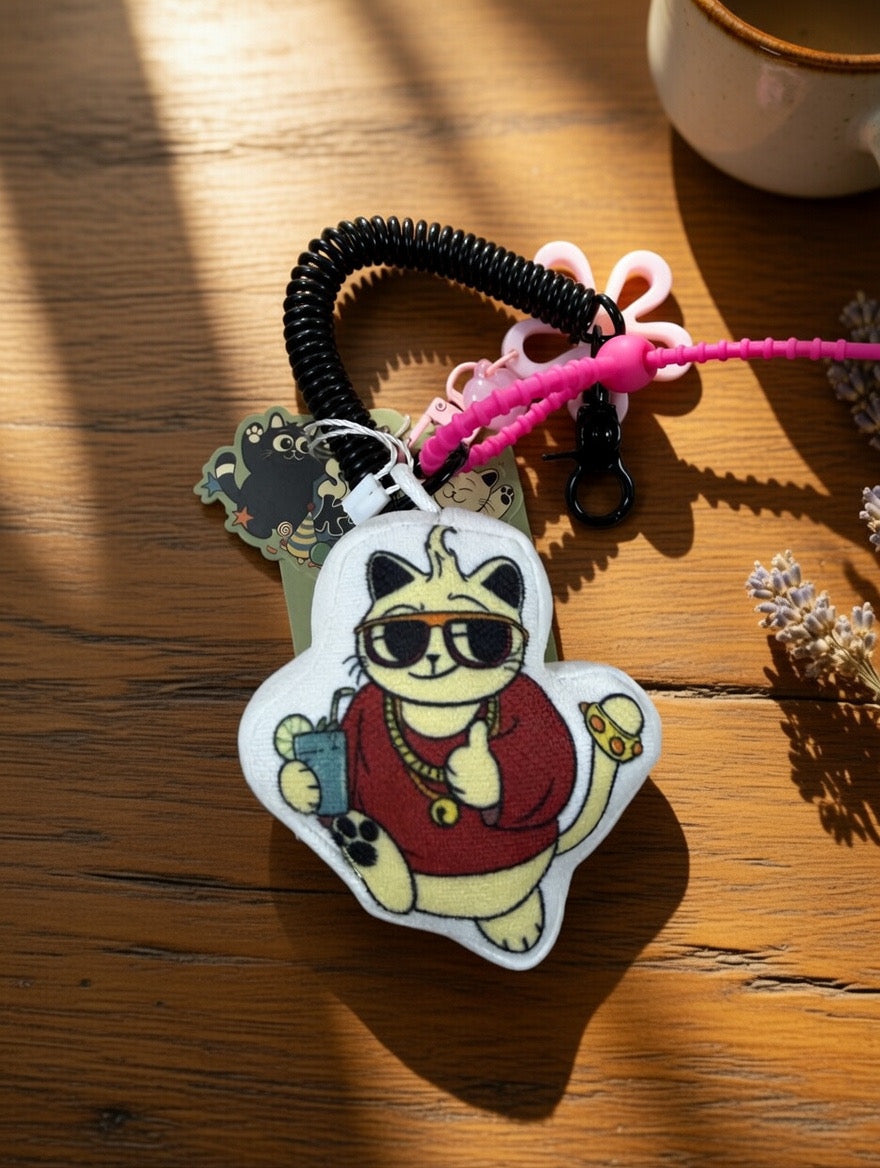 Cat-Themed Plush Keychain