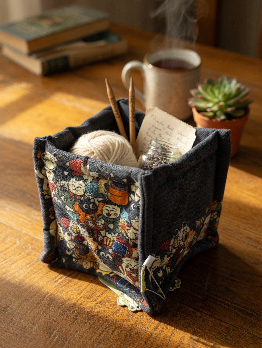 Cat Illustration Small Organizer Basket
