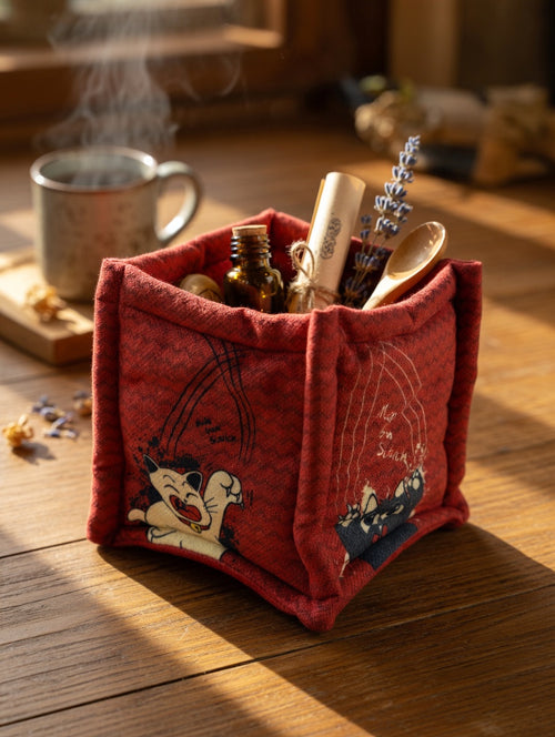 Cat Illustration Small Organizer Basket
