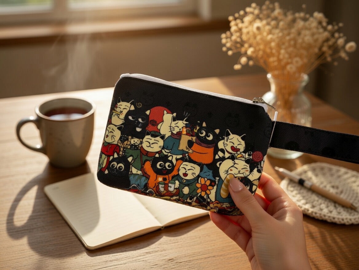 Cat-Themed Small Wristlet Pouch