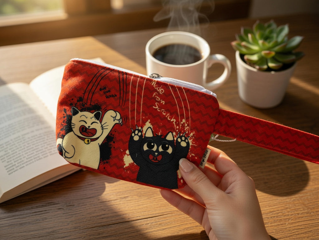 Cat-Themed Small Wristlet Pouch