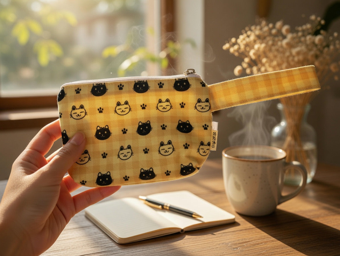 Cat-Themed Small Wristlet Pouch