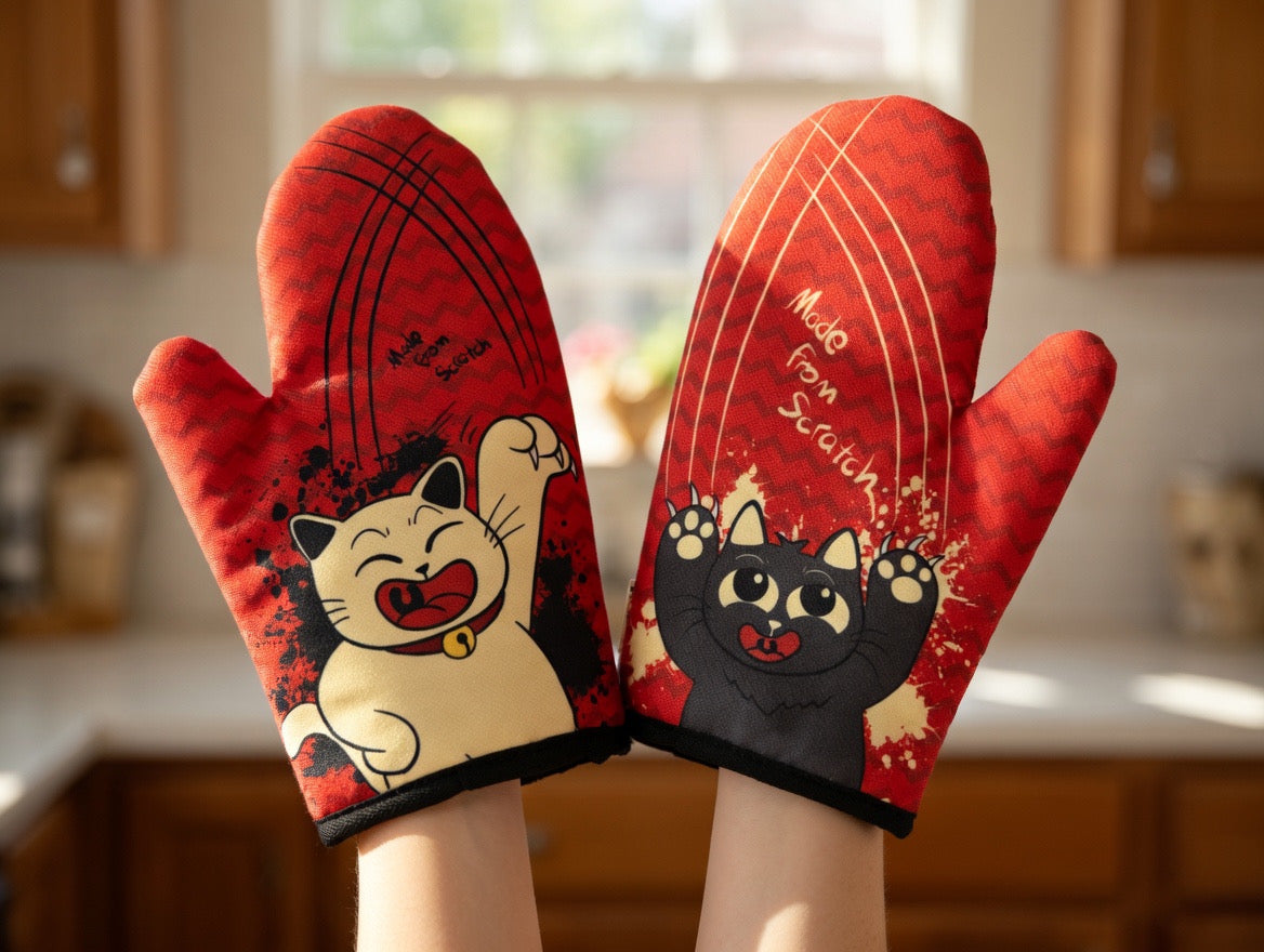 Cat-Themed Oven Mitts Set (Pair)