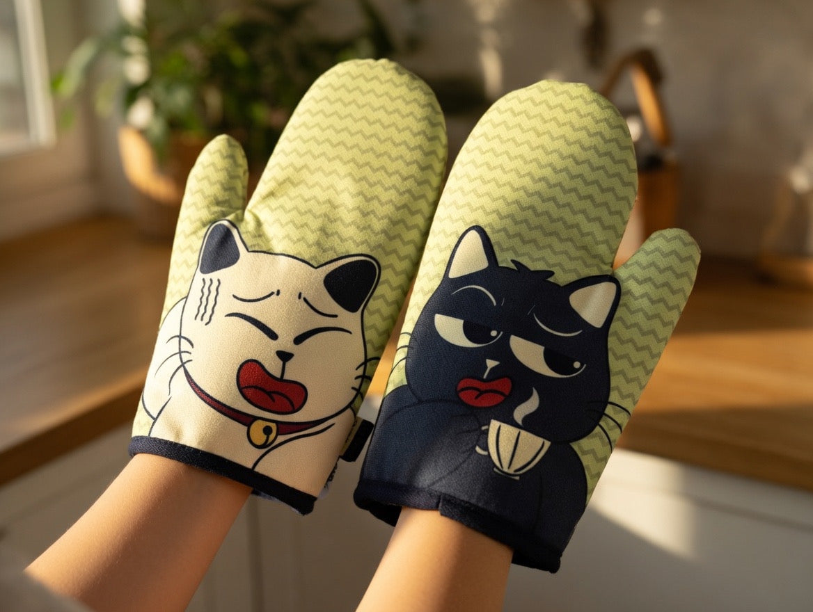 Cat-Themed Oven Mitts Set (Pair)