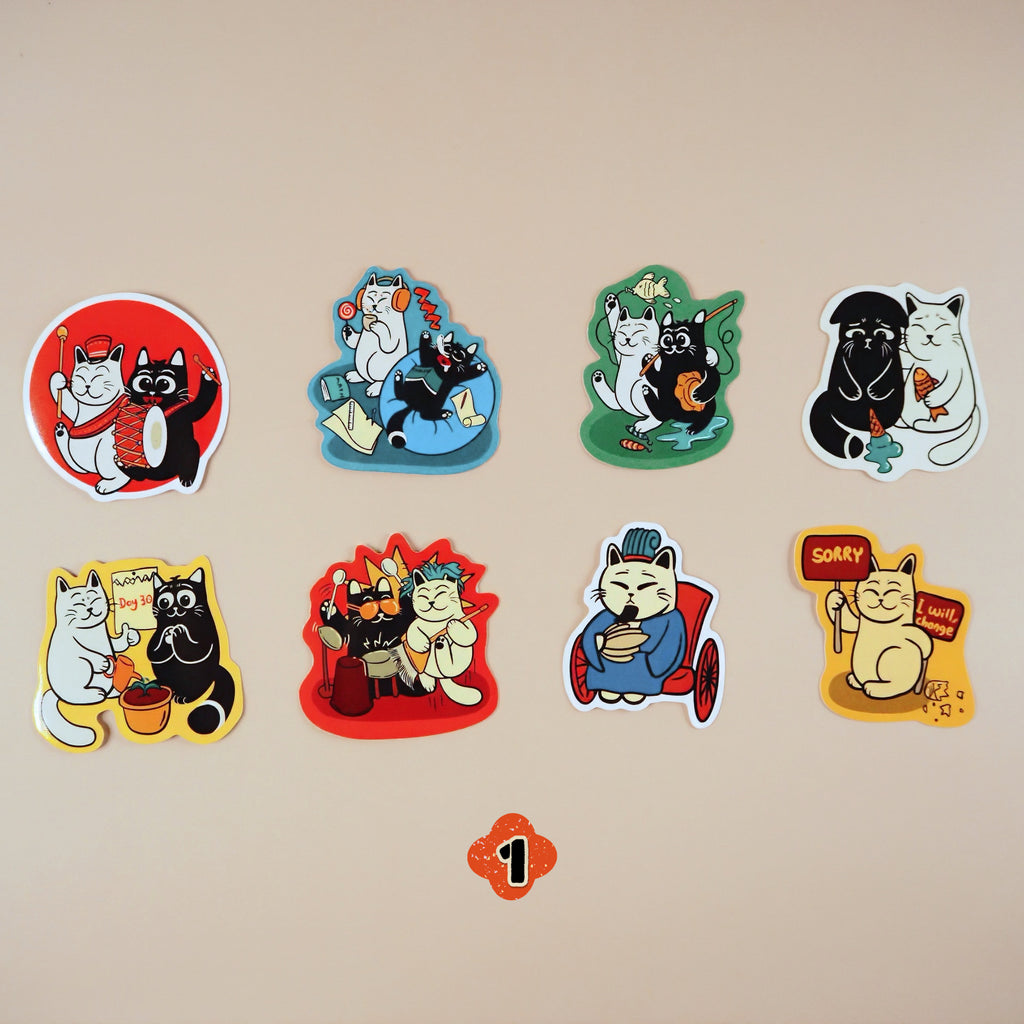 Cat-Illustration Sticker Pack (2inches*8 pieces a pack)