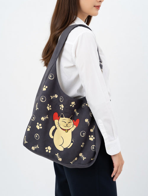 Cat-Themed Slouchy  Shoulder Tote