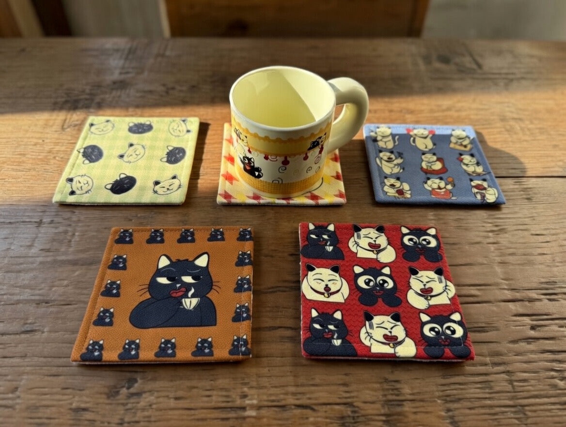 Cat-Themed Square Fabric Coaster