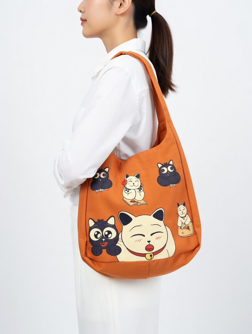 Cat-Themed Slouchy  Shoulder Tote