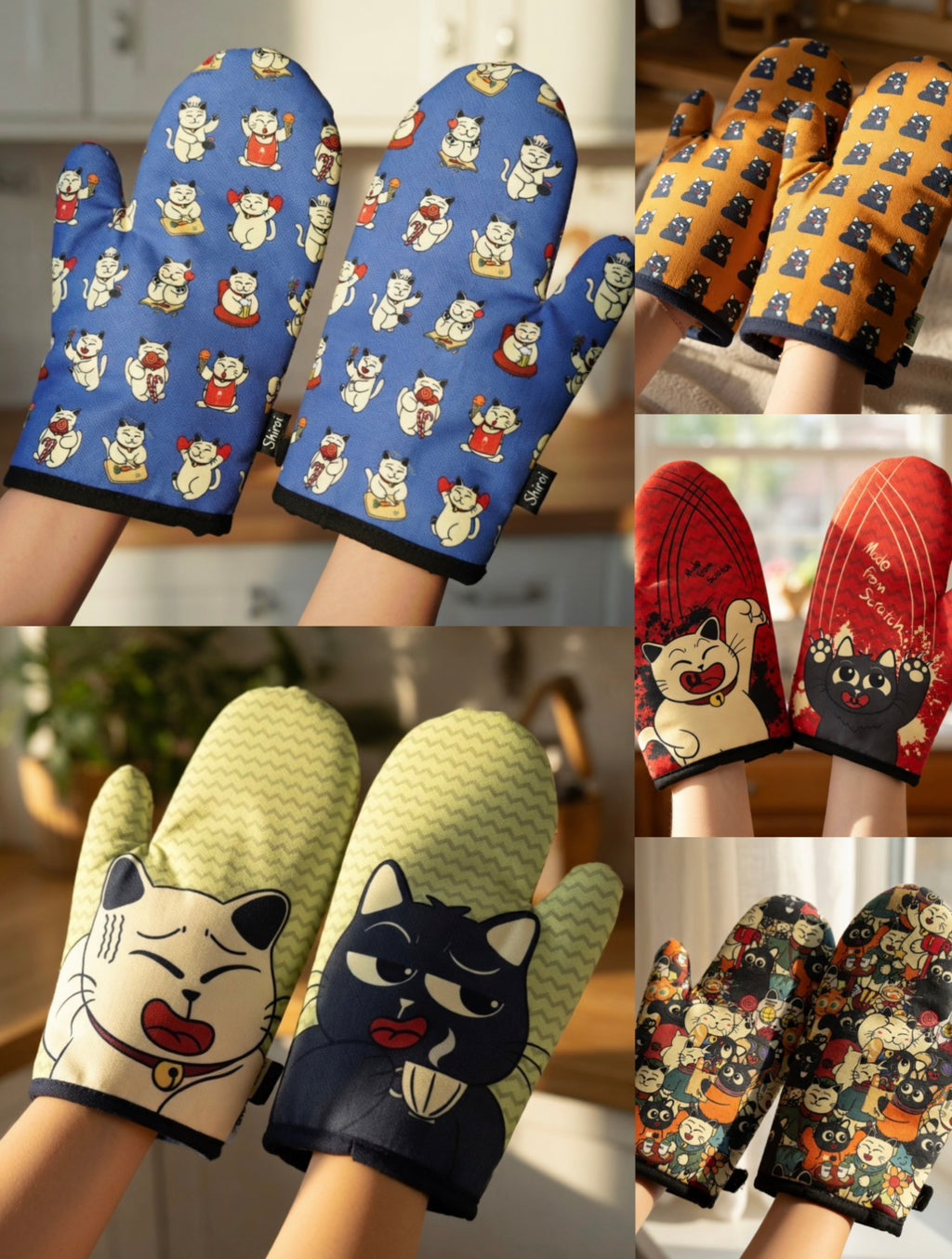 Cat-Themed Oven Mitts Set (Pair)